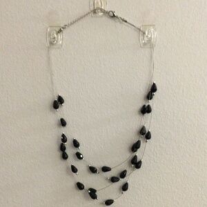 2/$15 Item 20 Necklace- silver tone - 4 layers  with black beads 20 - 24 in